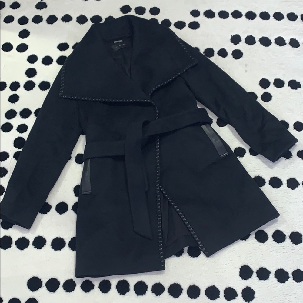 Elie Tahari Natasha Leather Trim Wrap Coat